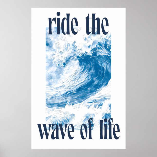 Ocean Wave Art Print Indigo Hokusai Style Surf (Front)