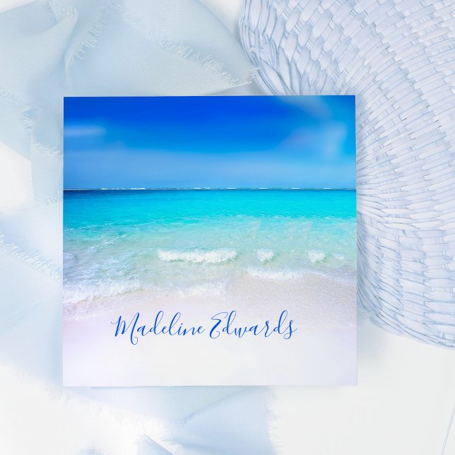 Ocean Wave Beach Blue Scene Modern Monogram Square Square Business Card (Creator Uploaded)