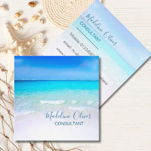 Ocean Wave Beach Blue Scene Modern Monogram Square Square Business Card