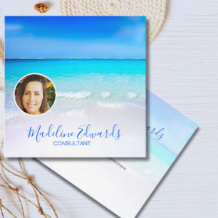 Ocean Wave Beach Blue Scene Modern Photo  Square Business Card