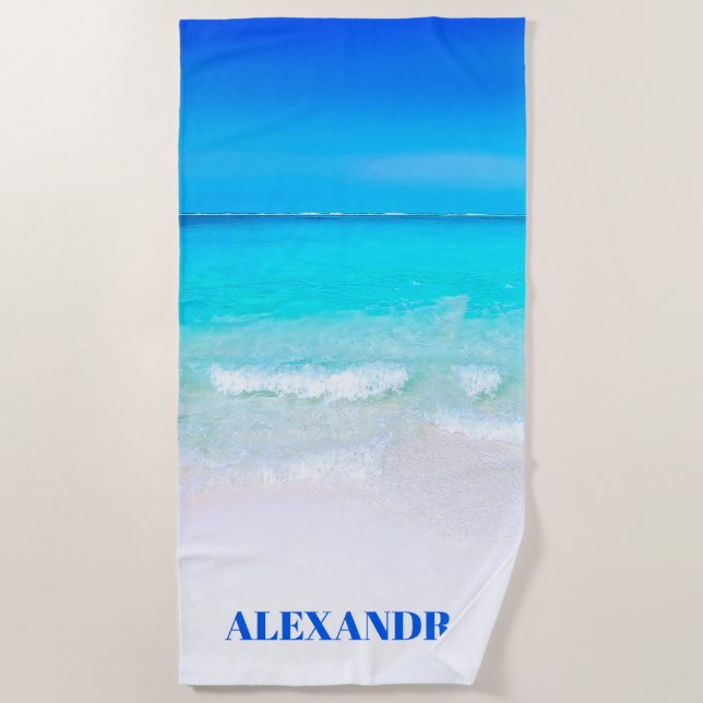 Ocean Wave Beach Modern Scene Beach Towel (Front)