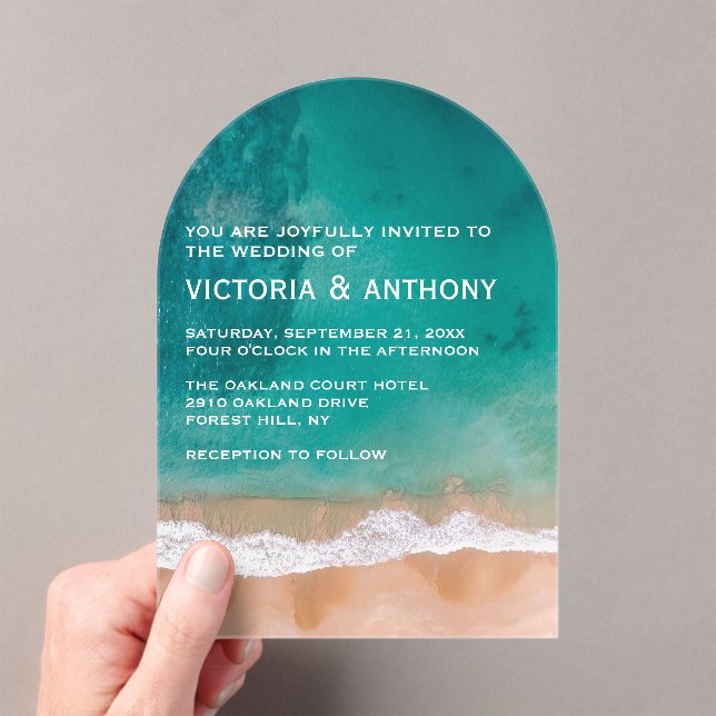 Ocean Wave, Beach Wedding Acrylic Invitations (Insitu (Handheld))