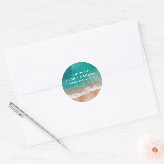 Ocean Wave, Beach Wedding Classic Round Sticker (Envelope)