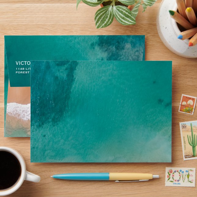Ocean Wave, Beach Wedding Envelope (Desk)