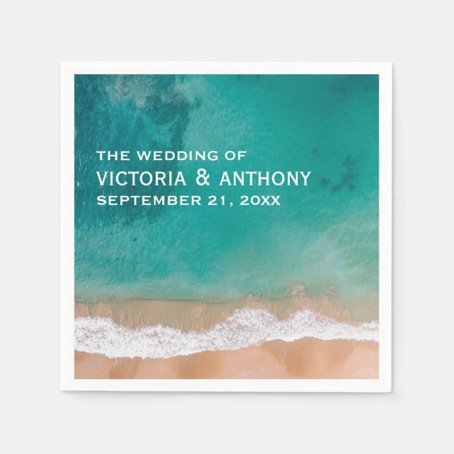 Ocean Wave, Beach Wedding Napkin (Front)