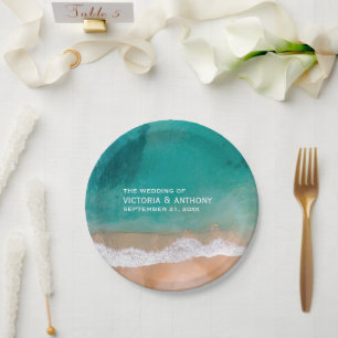 Ocean Wave, Beach Wedding Paper Plate