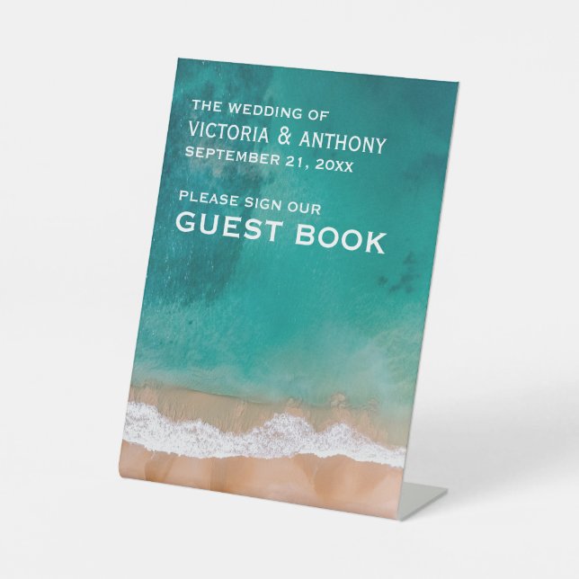 Ocean Wave, Beach Wedding Pedestal Sign (Front)