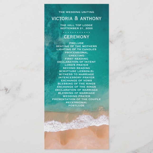 Ocean Wave, Beach Wedding Program Programme (Front)