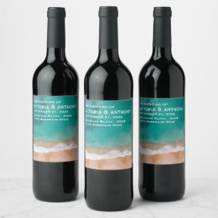 Ocean Wave, Beach Wedding Wine Label
