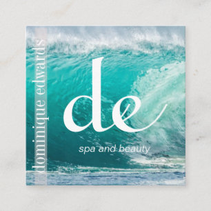 Ocean Wave Blue Business Monogram Square Business Card