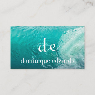 Ocean Wave Blue Modern Monogram Stylish Business Card