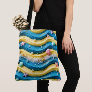 Ocean Wave Cake Leggings - Coastal Beach Starfish Tote Bag
