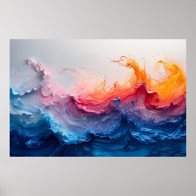 Ocean Wave Fluid Art Sunset Glow Abstract Poster (Front)