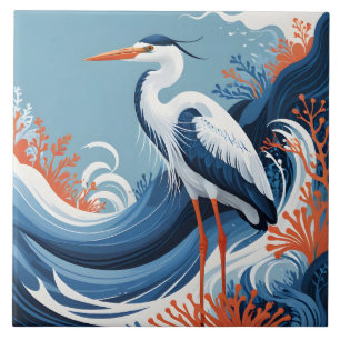 ocean wave heron tile
