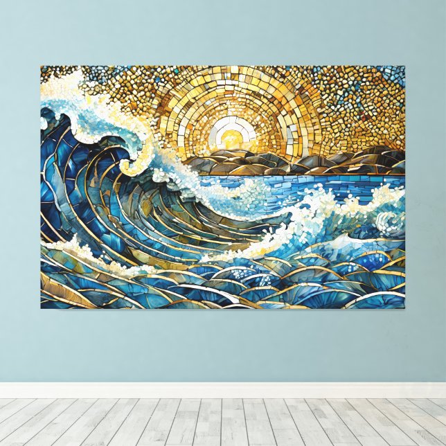 Ocean wave mosaic 001 canvas print (Insitu(Wood Floor))