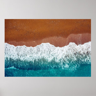 Ocean wave on a sandy beach, background  top view  poster