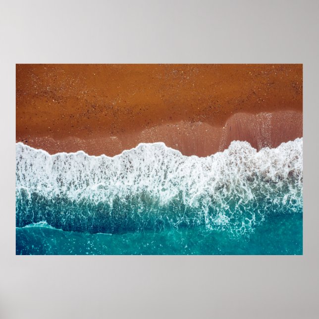 Ocean wave on a sandy beach, background  top view  poster (Front)