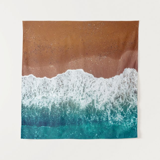 Ocean wave on a sandy beach, background  top view  tapestry (Front)