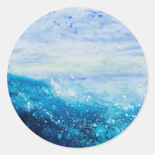 Ocean wave painting, sea foam classic round sticker