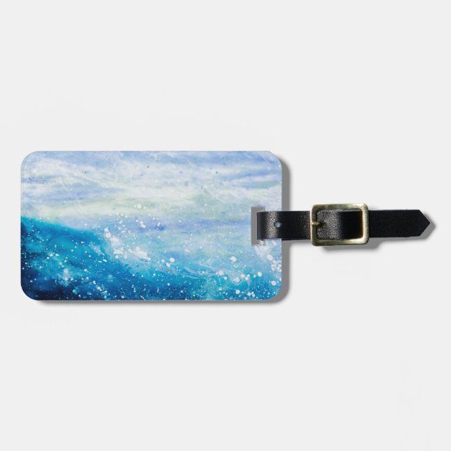 Ocean wave painting, sea foam luggage tag (Front Horizontal)