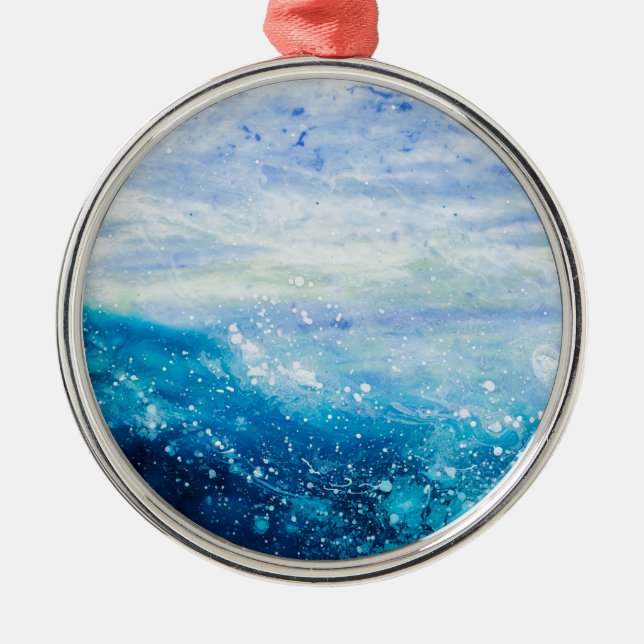 Ocean wave painting, sea foam metal tree decoration (Front)
