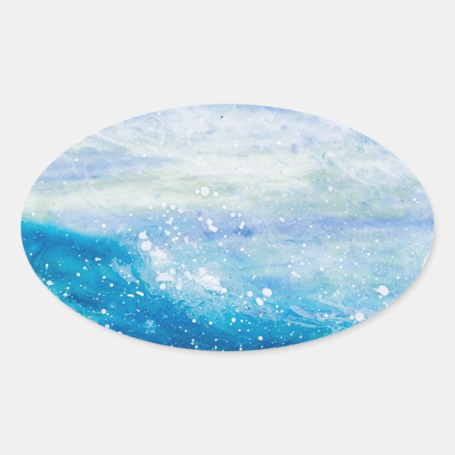 Ocean wave painting sea foam painting oval sticker (Front)