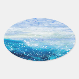 Ocean wave painting sea foam painting oval sticker