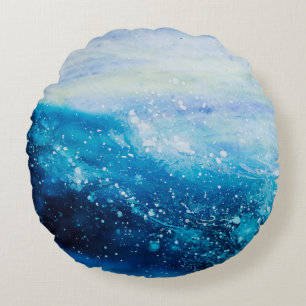Ocean wave painting, sea foam round cushion