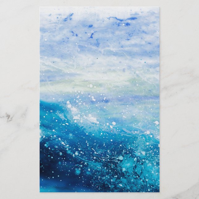 Ocean wave painting, sea foam stationery (Front)