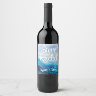 Ocean wave painting, sea foam  wine label