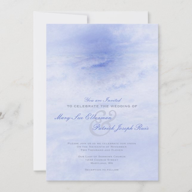 Ocean Wave: Pale Blue Wedding Invitation (Front)