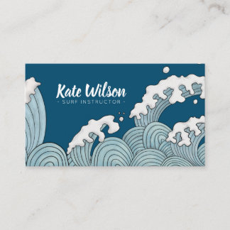Ocean wave pattern indigo blue water sport business card