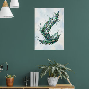 Ocean Wave Sea Glass & Pebble Art Poster Teal Bl