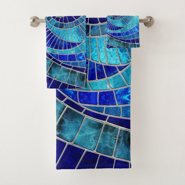 Ocean Wave Spiral mosaic art Bath Towel Set (Insitu)