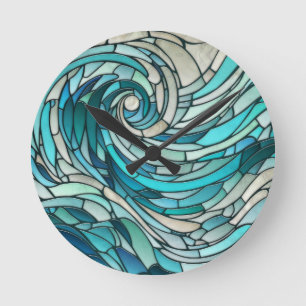 Ocean Wave Spiral Mosaic  Round Clock
