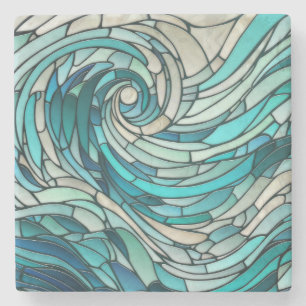 Ocean Wave Spiral Mosaic  Stone Coaster