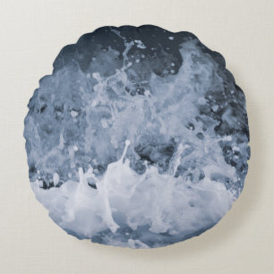 Ocean Wave Splash Closeup 1 Round Cushion