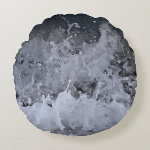 Ocean Wave Splash Closeup 2 Round Cushion