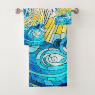 Ocean Wave Sun mosaic art Bath Towel Set