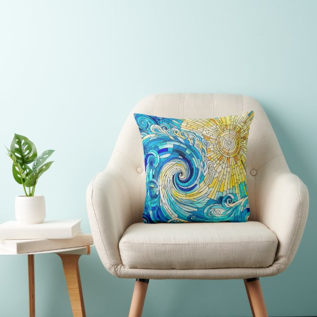 Ocean Wave Sun mosaic art Cushion (Chair)