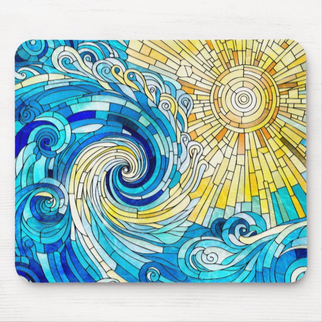 Ocean Wave Sun mosaic art Mouse Mat (Front)