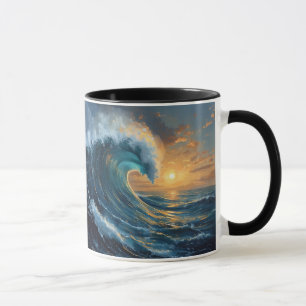 Ocean Wave Sunset Art – Abstract Sea Design  Mug