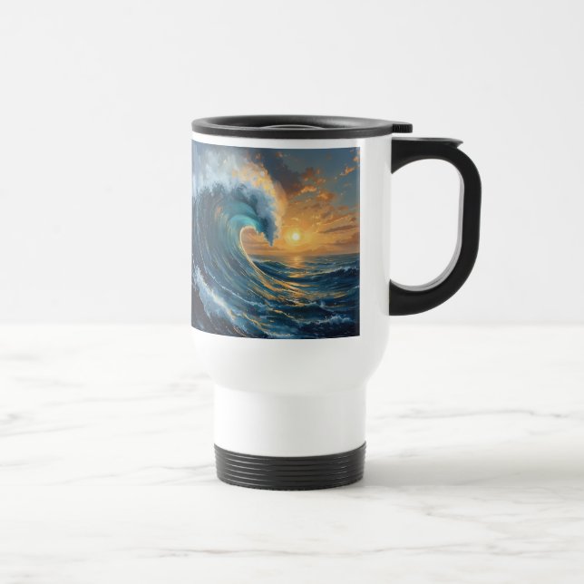 Ocean Wave Sunset Art – Abstract Sea Design  Travel Mug (Right)