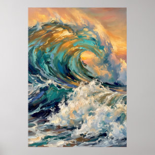 Ocean Wave & Sunset Artwork Poster