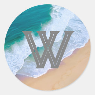 ocean wave surf design monogram gift sticker