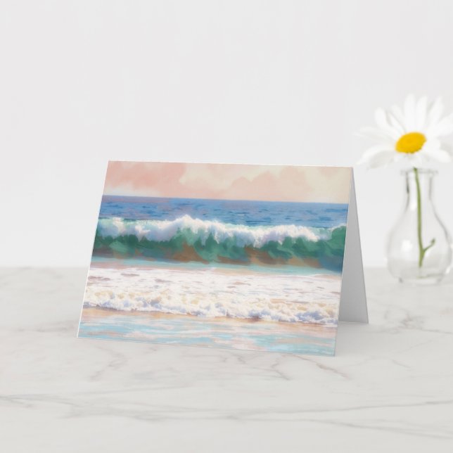 Ocean Wave Tropical Art Beach Note Card (Small Plant)