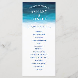 Ocean Wave Watercolor Wedding Program for Ceremony Programme