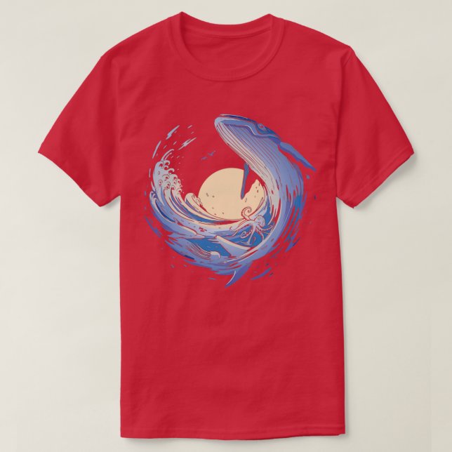 Ocean wave whale Ocean Animals Swimming Beautiful T-Shirt (Design Front)