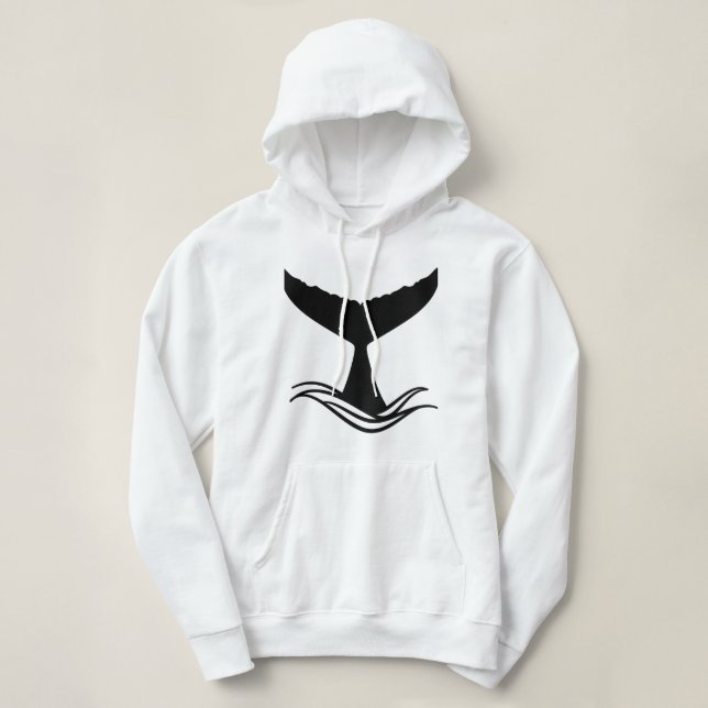 Ocean Wave Whale Tail Silhouette Hoodie (Design Front)