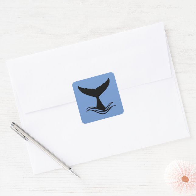 Ocean Wave Whale Tail Silhouette Square Sticker (Envelope)